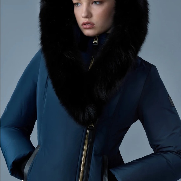 Mackage ADALI Down coat with blue fox fur Signature Mackage Collar in Navy-Gold - Picture 2 of 6